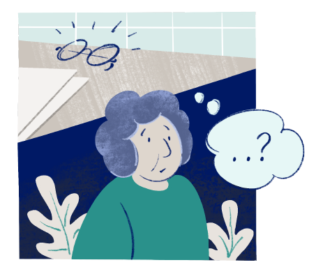 illustrazione di donna che non riesce a trovare i suoi occhiali